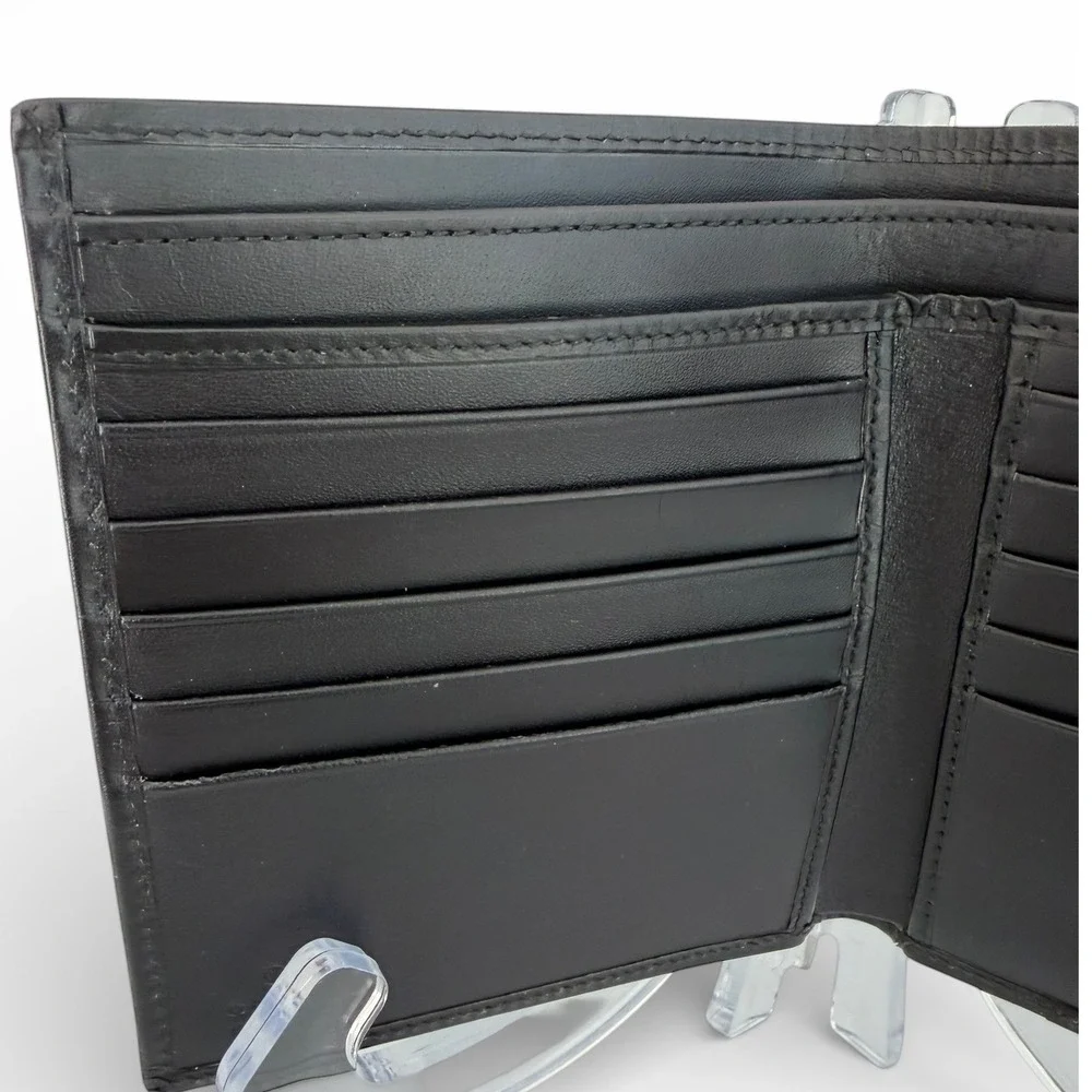 Gucci Vintage GG Canvas Black Leather Piston Clasp Bifold Wallet Made in Italy - Picture 7 of 12